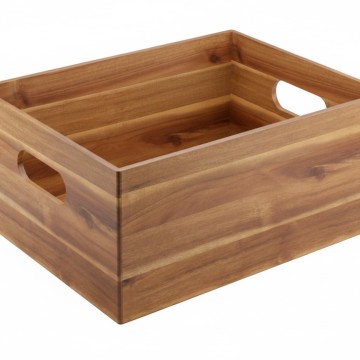 Premium Acacia Wood Storage Bin with Integrated Handles - Versatile Home & Office Organizer